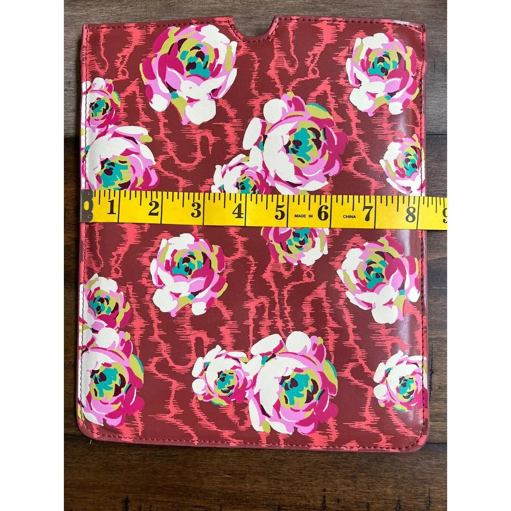 AMY BUTLER RED FLOWER Floral Faux Leather iPad Tablet Sleeve EUC 10”x8”
